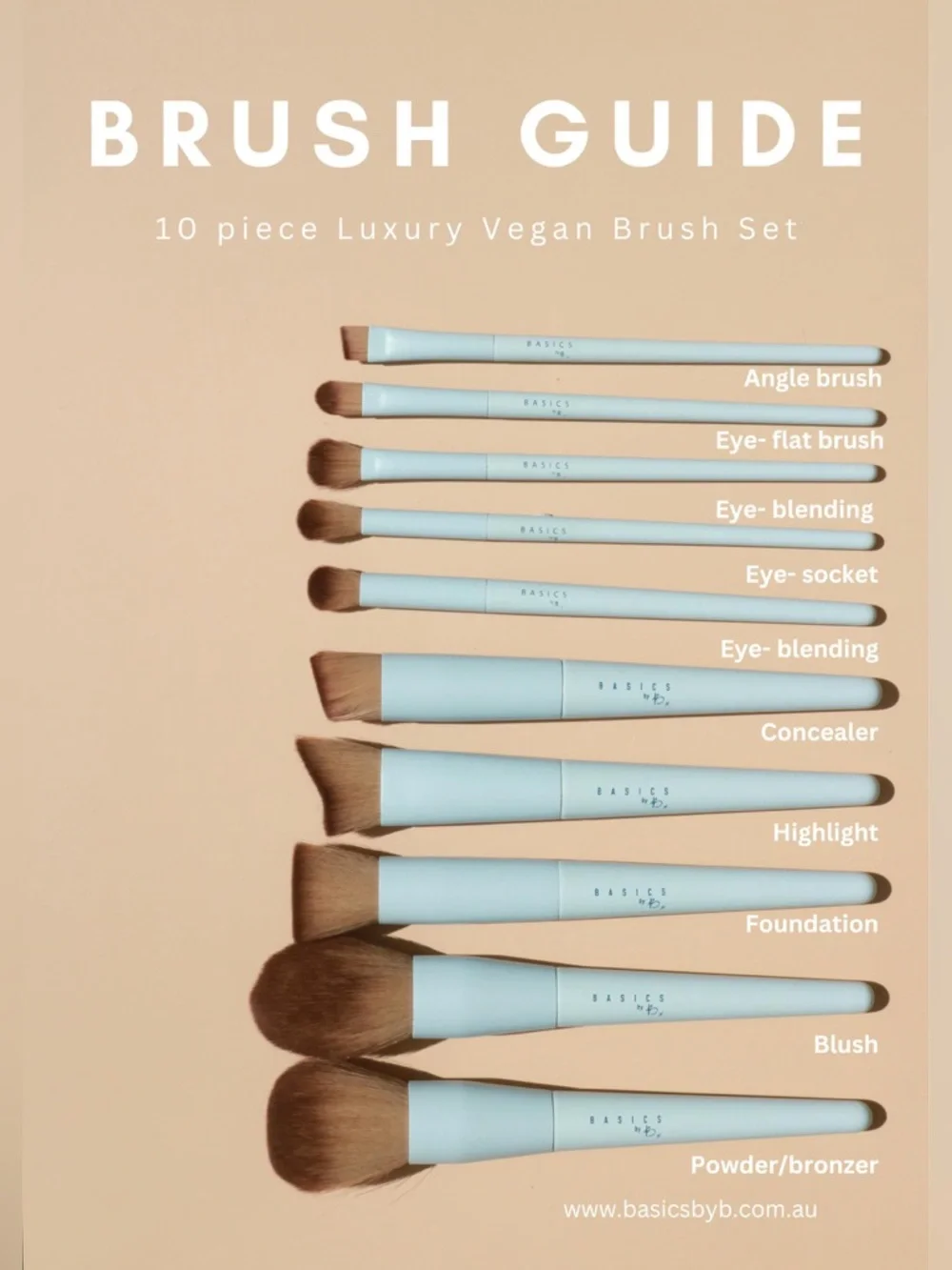 Basics by B - Luxury Vegan Makeup Brush Set Professional, Soft Bristles